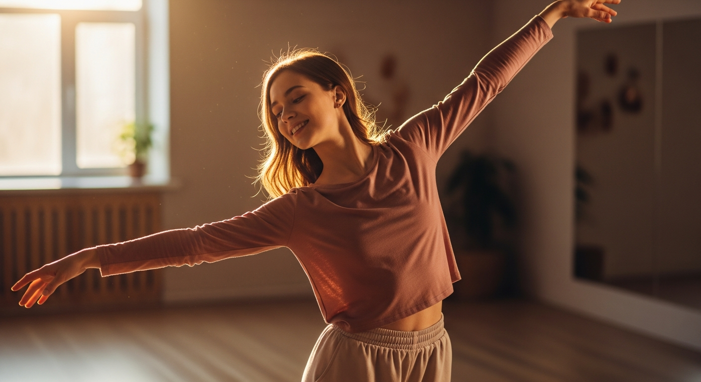 Девушка изучает базовые танцевальные движения